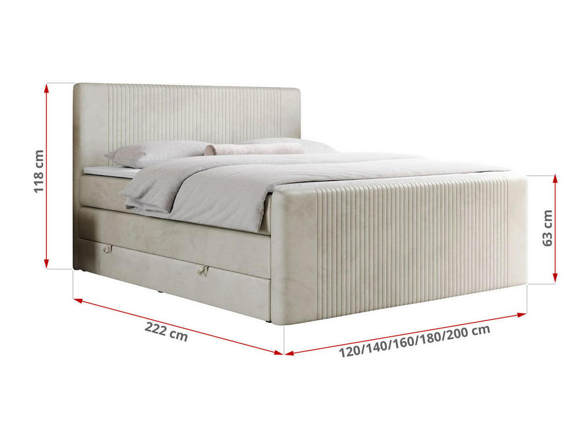 BOXSPRINGBETT KING DOREN 140/200 Beige Velvet - H4 - Beige, Holz/Textil (140/200cm) - MKS