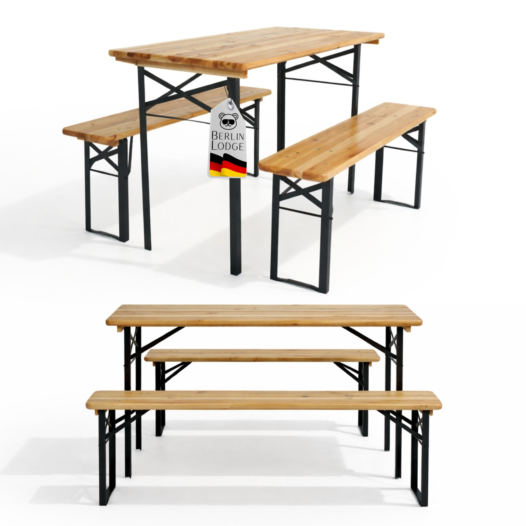 BIERZELTGARNITUR WIESN klappbar 116cm breit 3-teilig lackiertes Holz - Schwarz/Naturfarben, Holz/Metall - CHEFGASTRO
