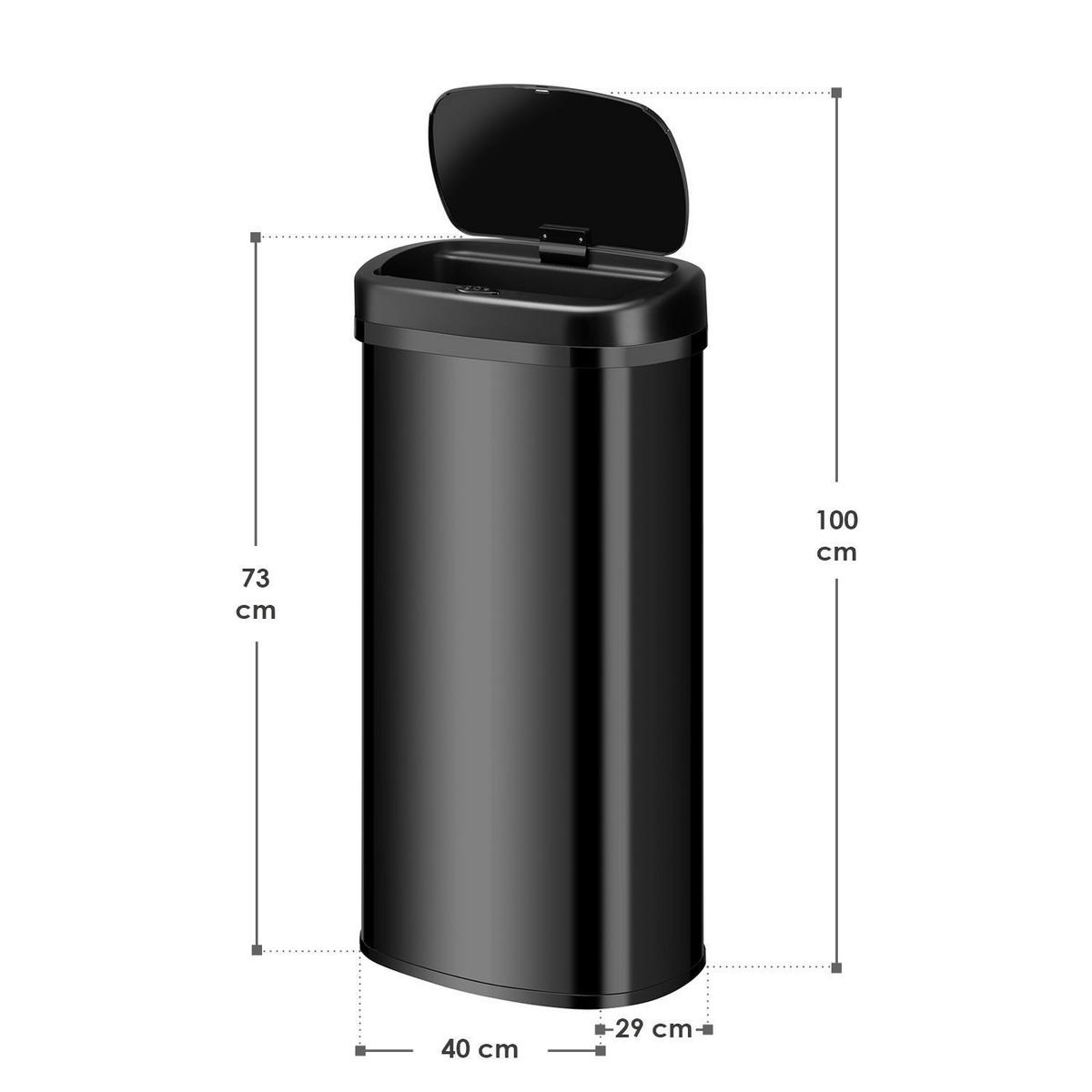 MÜLLEIMER viereckig 70L schwarz mit Sensor - Schwarz, Metall (40/73/29cm) - Juskys