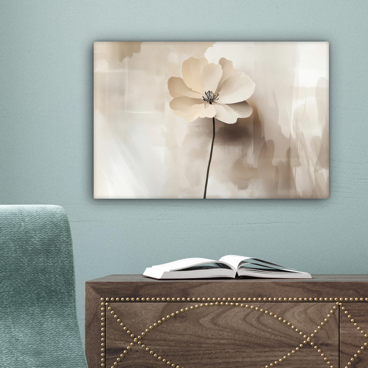 LEINWANDBILD Blume - Beige - Farbe - Schatten 30x20 cm - Creme, Textil (30/20cm) - MuchoWow