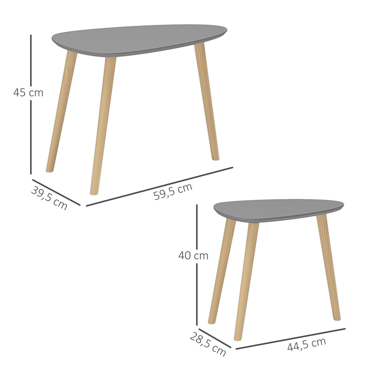 BEISTELLTISCH Grau 2 Stück - Grau, Kunststoff (59.5/39.5/45cm) - GiPP