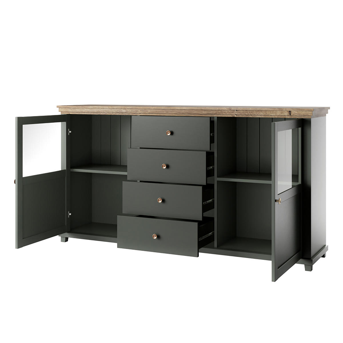 SIDEBOARD EVANDRO 181/93/42 cm mit 4 Schubladen und 2 Türen Grün - Grün, Holzwerkstoff (181/93/42cm) - MASSENO