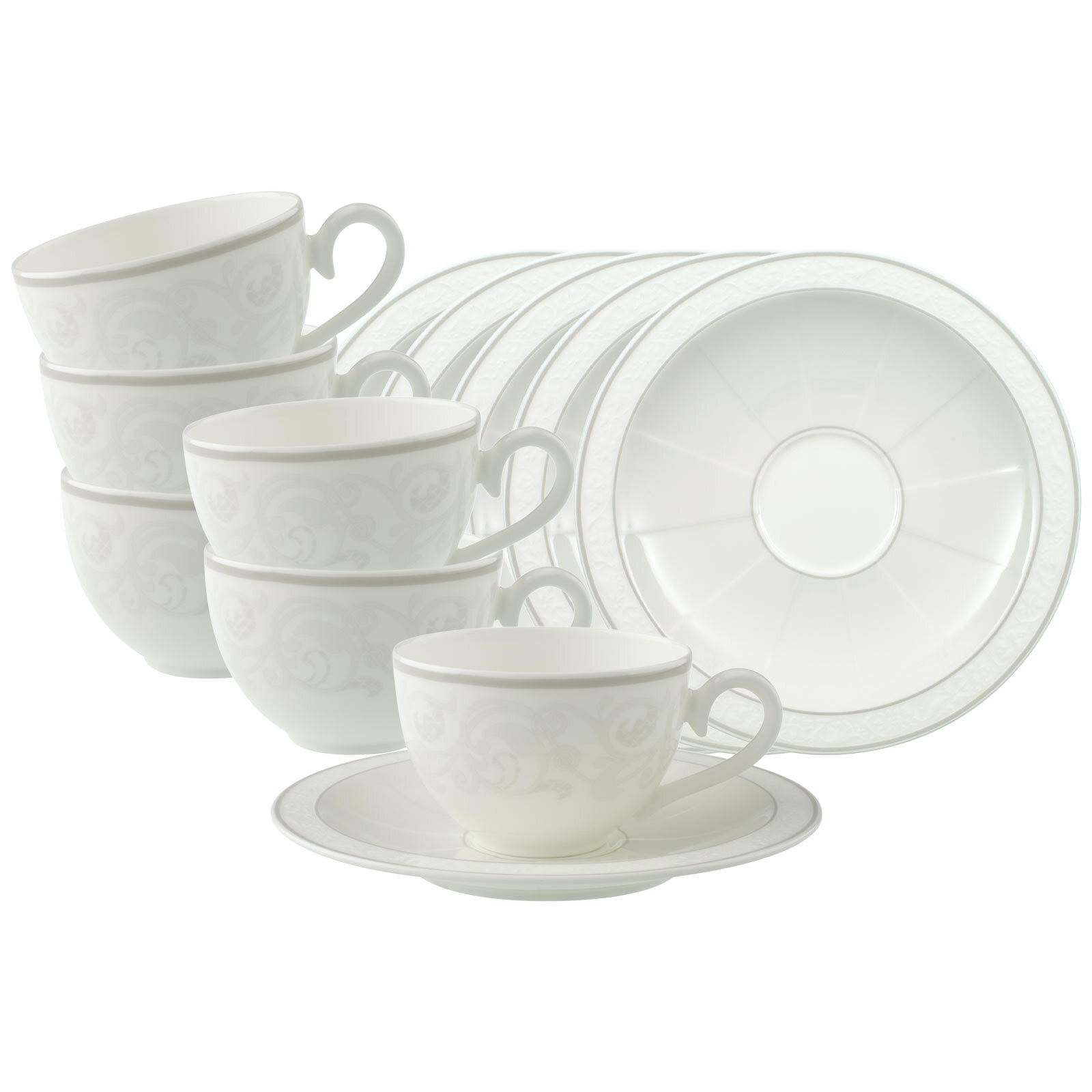 KAFFEETASSEN MIT UNTERTASSEN Gray Pearl weiß 120 ml 6er Set - Weiß, Keramik (0.12L) - Villeroy & Boch