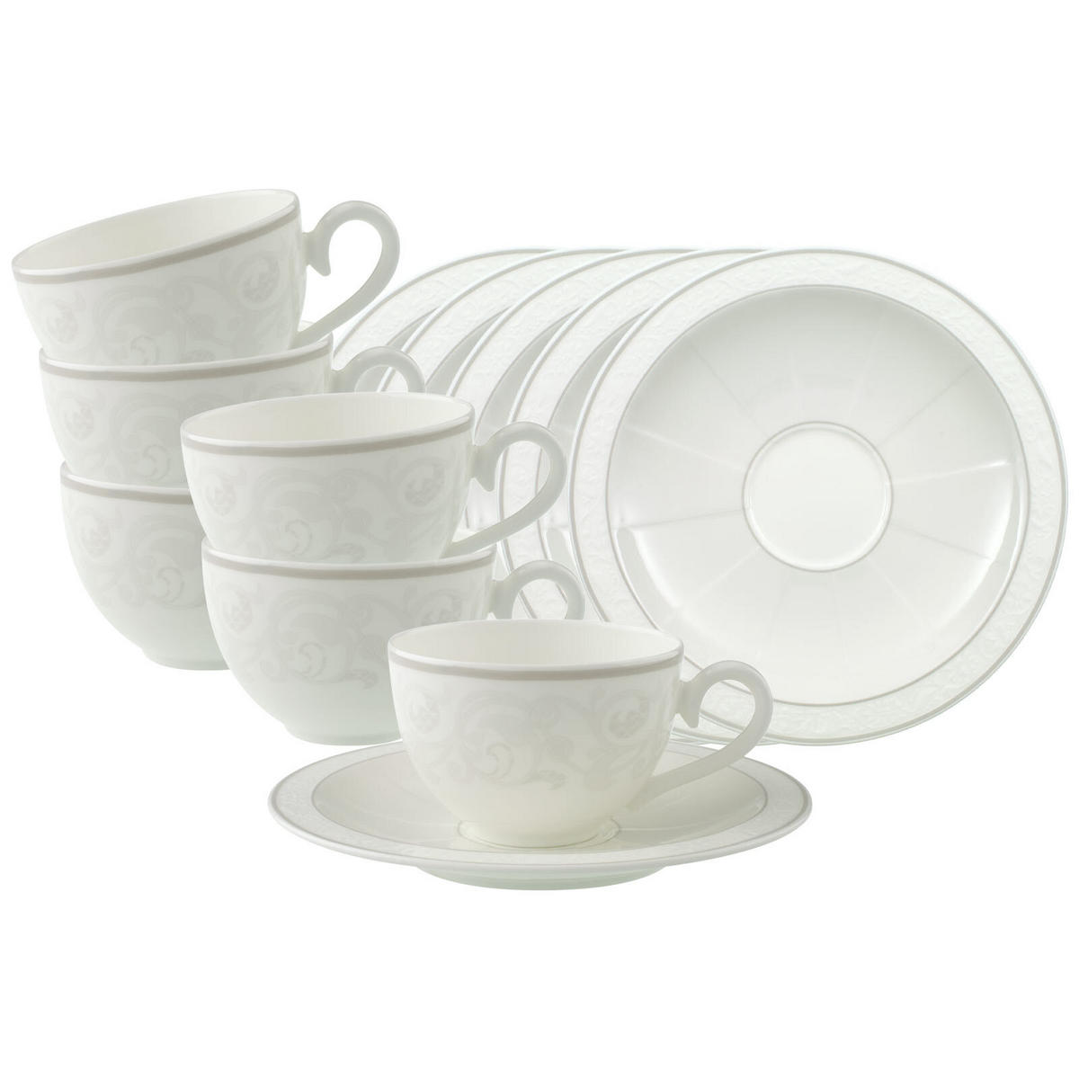KAFFEETASSEN MIT UNTERTASSEN Gray Pearl weiß 120 ml 6er Set - Weiß, Keramik (0.12L) - Villeroy & Boch