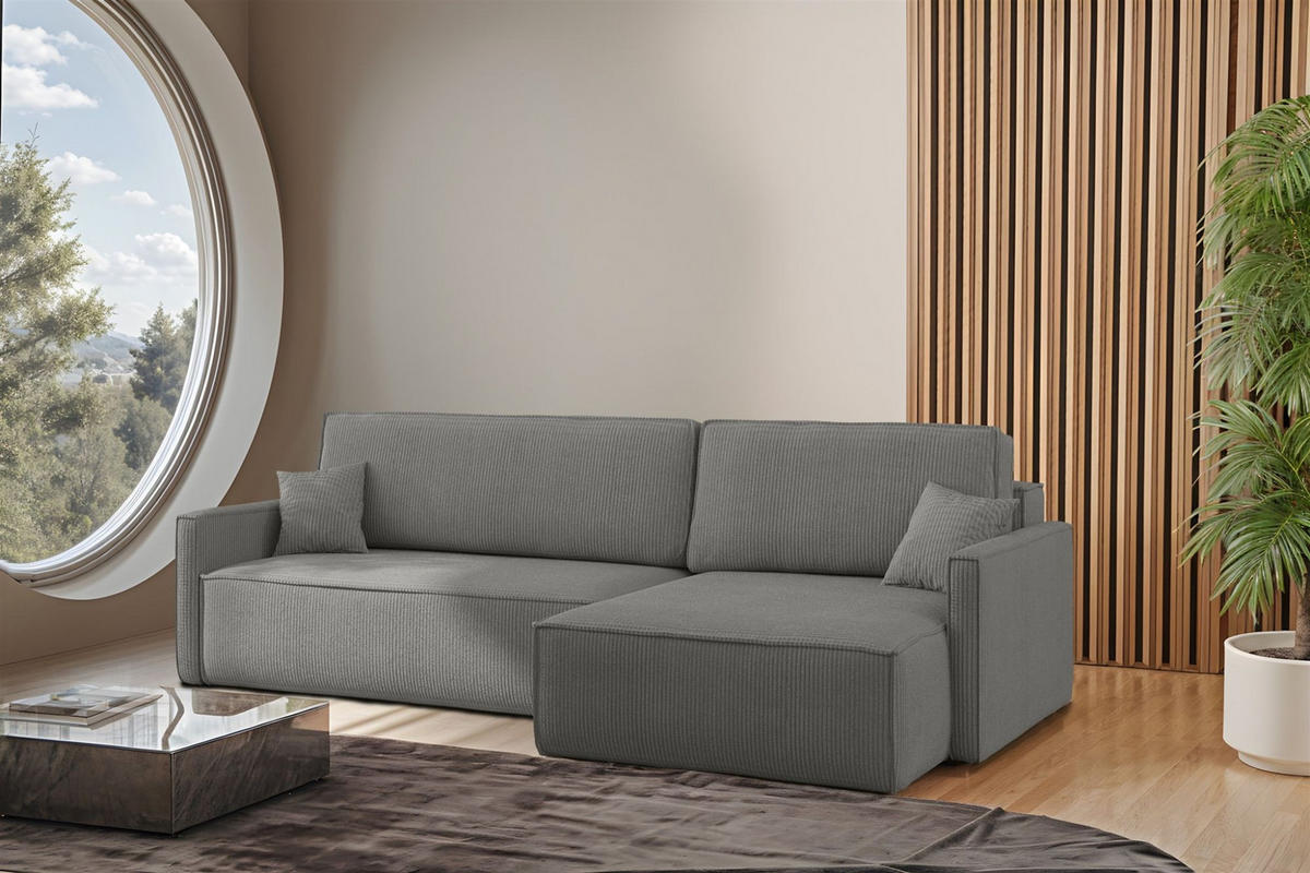 ECKSOFA Louis Scala - Grau, Holzwerkstoff/Textil (250/142cm) - Fun Möbel
