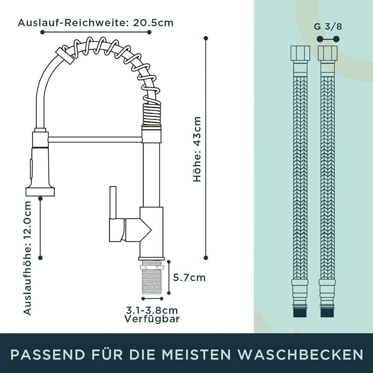 KÜCHENARMATUR Schwarz mit Ausziehbrause und 2 Strahlarten - Schwarz, Metall (5/43/27.5cm)