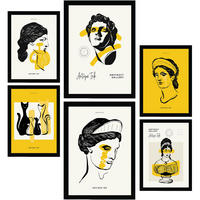 POSTER Set Mit 6 Schwarze Tintenbüsten Größe A3 & A4 Schwarzer Rahmen - Schwarz, Papier (29.7/1cm) - Nacnic
