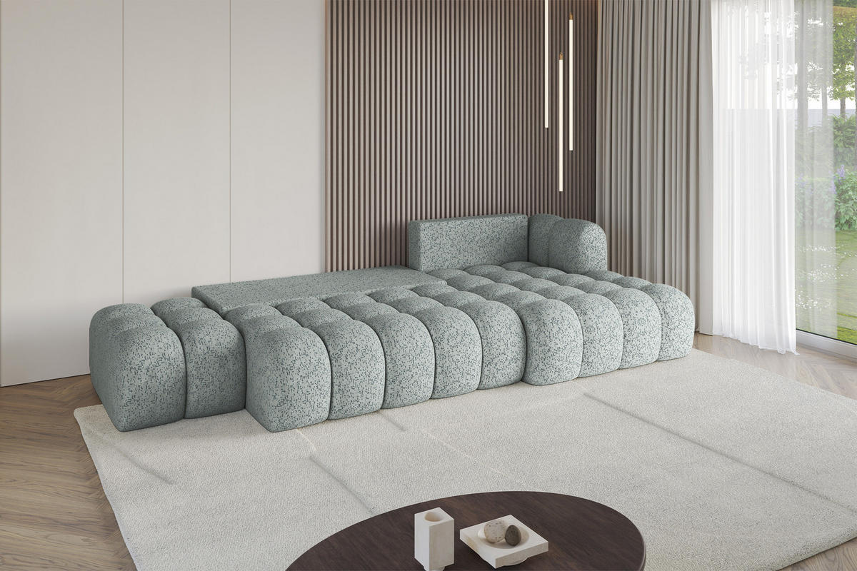 ECKSOFA mit Schlaffunktion Ottomane RECHTS OLEA-L2 321x164x75 Grün Tissu - Smaragdgrün/Schwarz, Holzwerkstoff/Kunststoff (164/321cm) - ALTDECOR