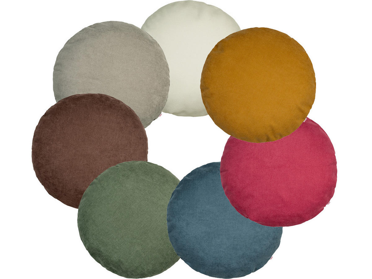 KISSENHÜLLE Rund FarbTon Chenille-Haptik oliven-grün 60 cm Ø - Dunkelgrün, Textil (60/60cm) - beties Heimtextil