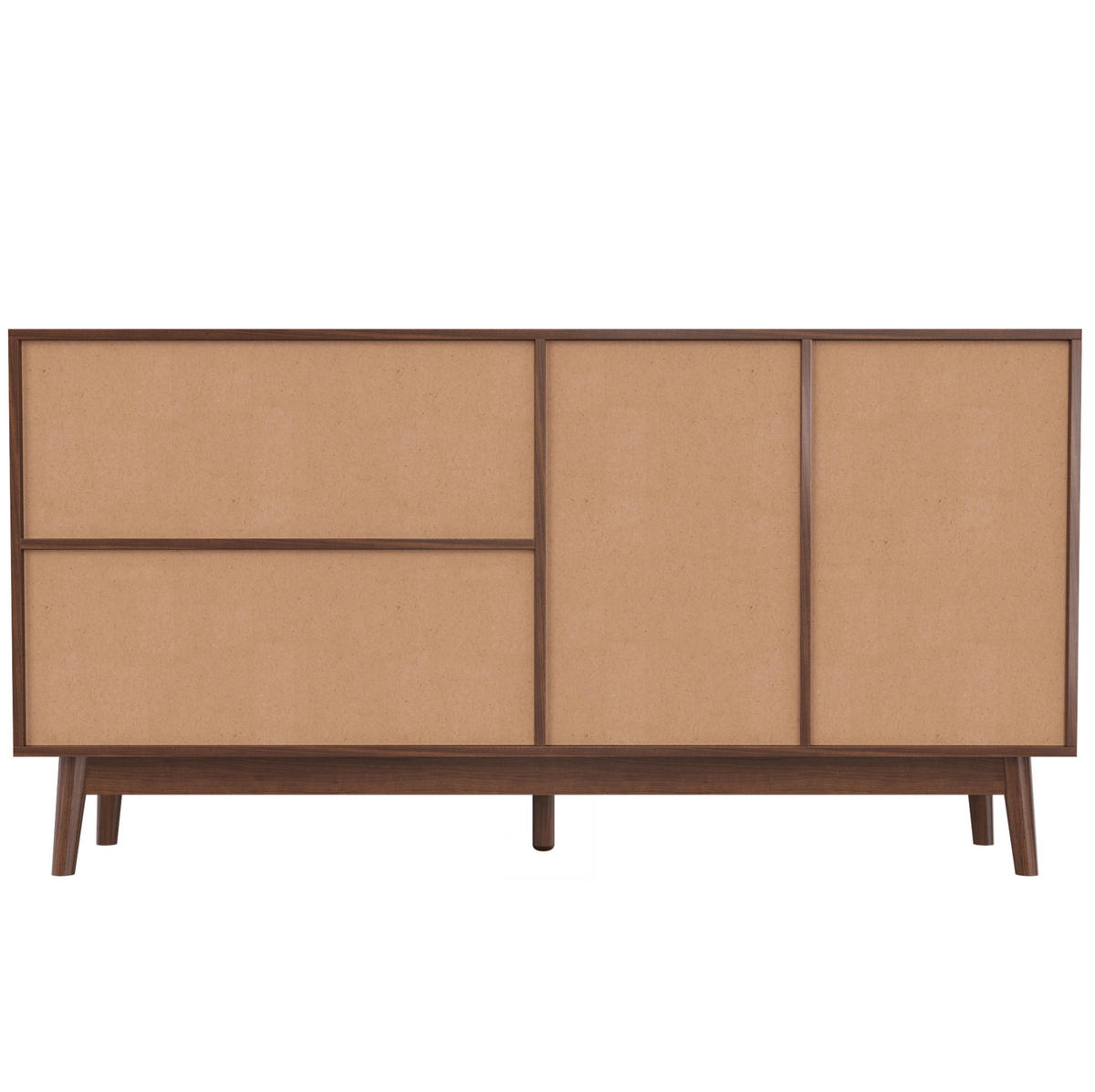 SIDEBOARD 155/38/80 cm in dunklem Holz mit 3 Rattan-Schiebetüren und 2 Schubladen - Nussbaumfarben, Holzwerkstoff (155/80/38cm) - Flora Grace