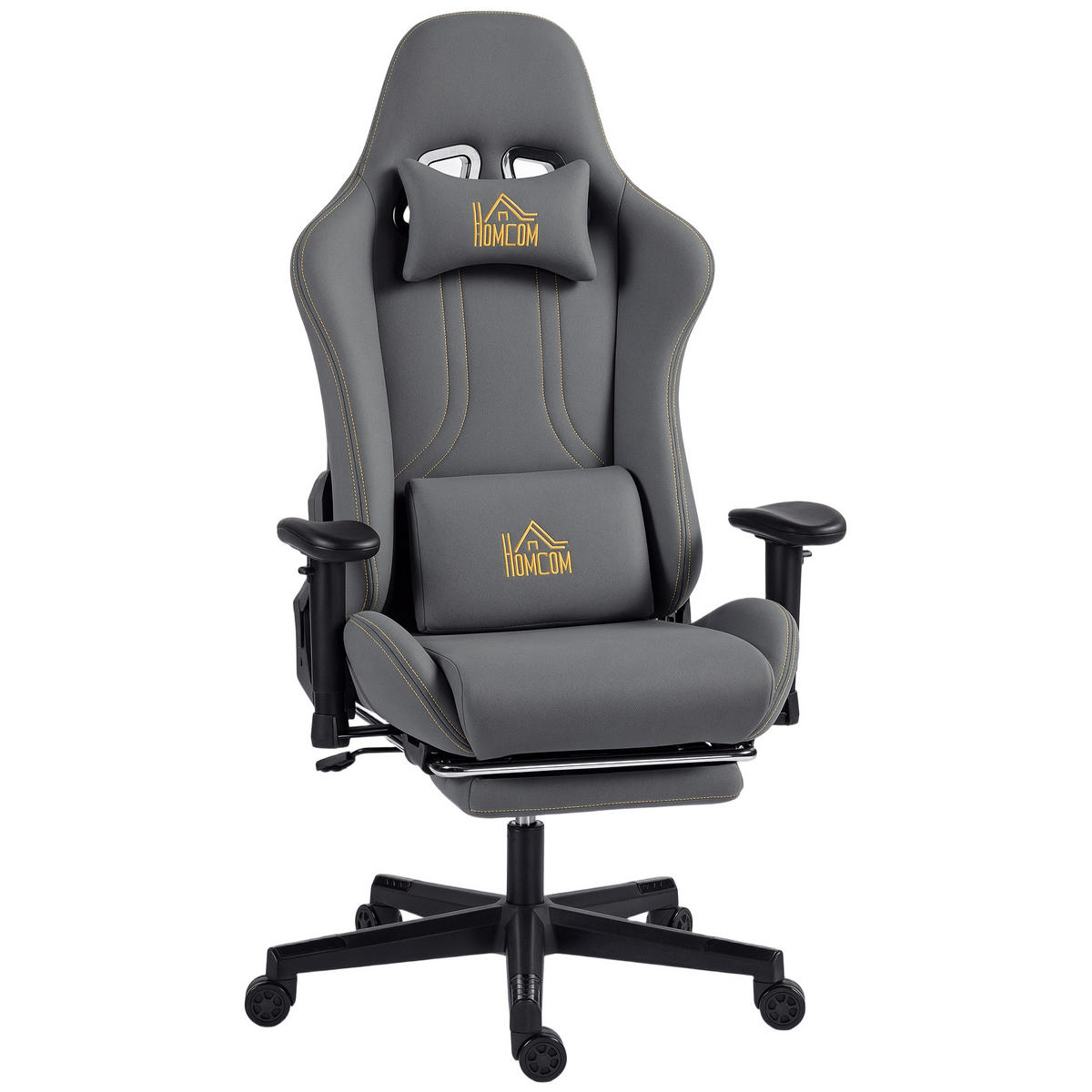 GAMINGSTUHL ergonomisch 3D-Armlehnen verstellbar Lendenstütze Grau rollbar - Grau, Textil (72/132/76cm)