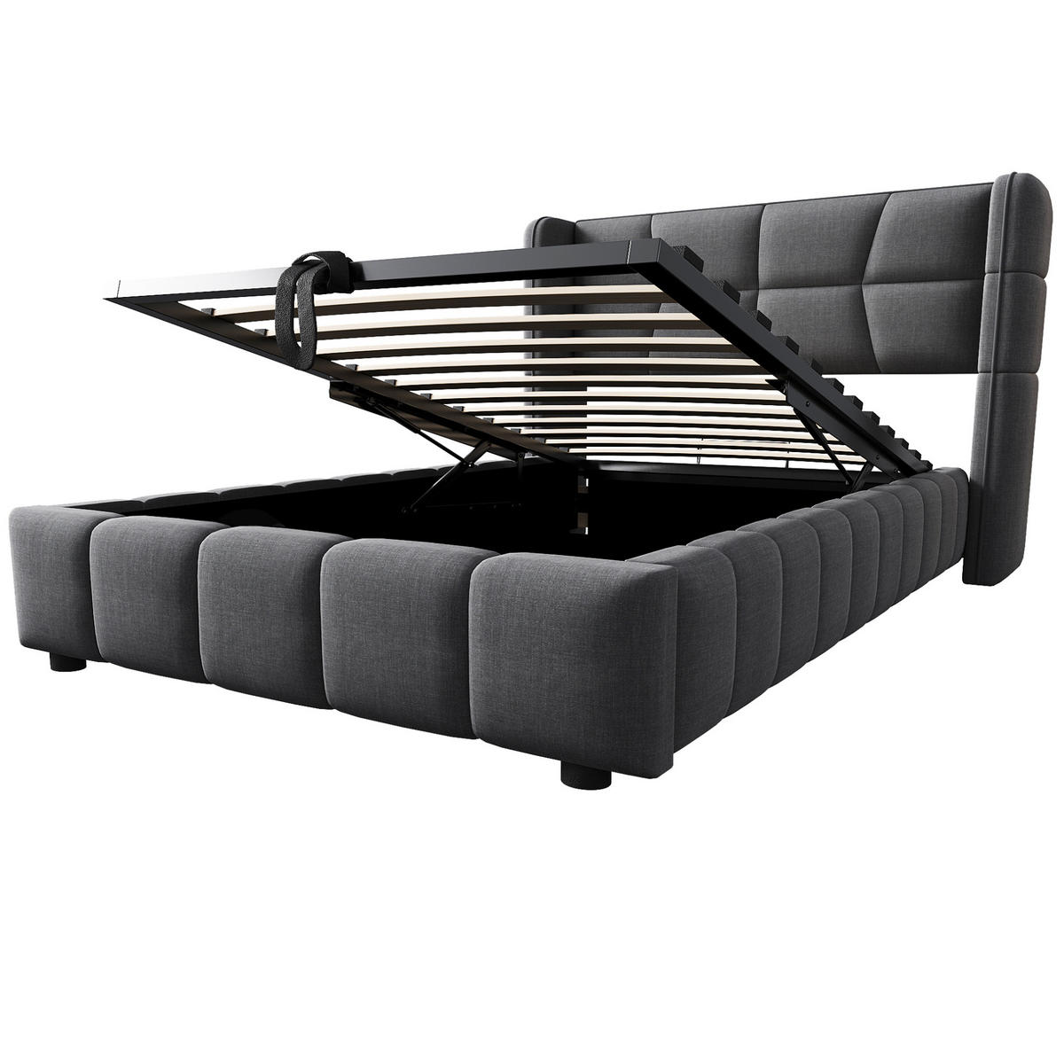 POLSTERBETT mit Bettkasten 90/200 cm in Grau mit gepolstertem Kopfteil - Grau, Textil (90/200cm) - BEAOK
