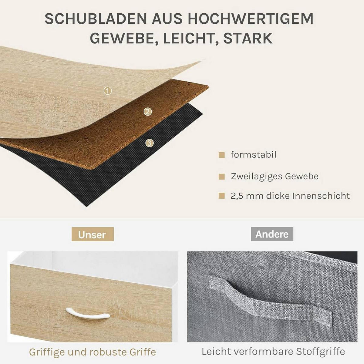 KOMMODENSCHRANK mit 5 Schubladen, Metallrahmen, Helle Eiche + Weiß - Eichefarben/Weiß, Holzwerkstoff/Metall (100/54/30cm) - Woltu
