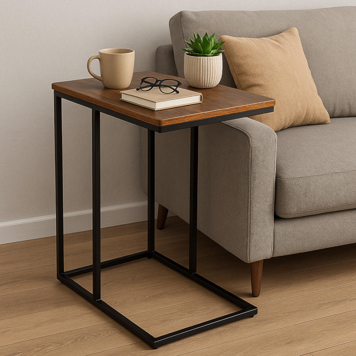 BEISTELLTISCH Metall Holzoptik Schwarz Dunkelbraun auf Rollen 55/35/62 cm - Dunkelbraun/Schwarz, Holzwerkstoff/Metall (55/35/62cm) - Begryf