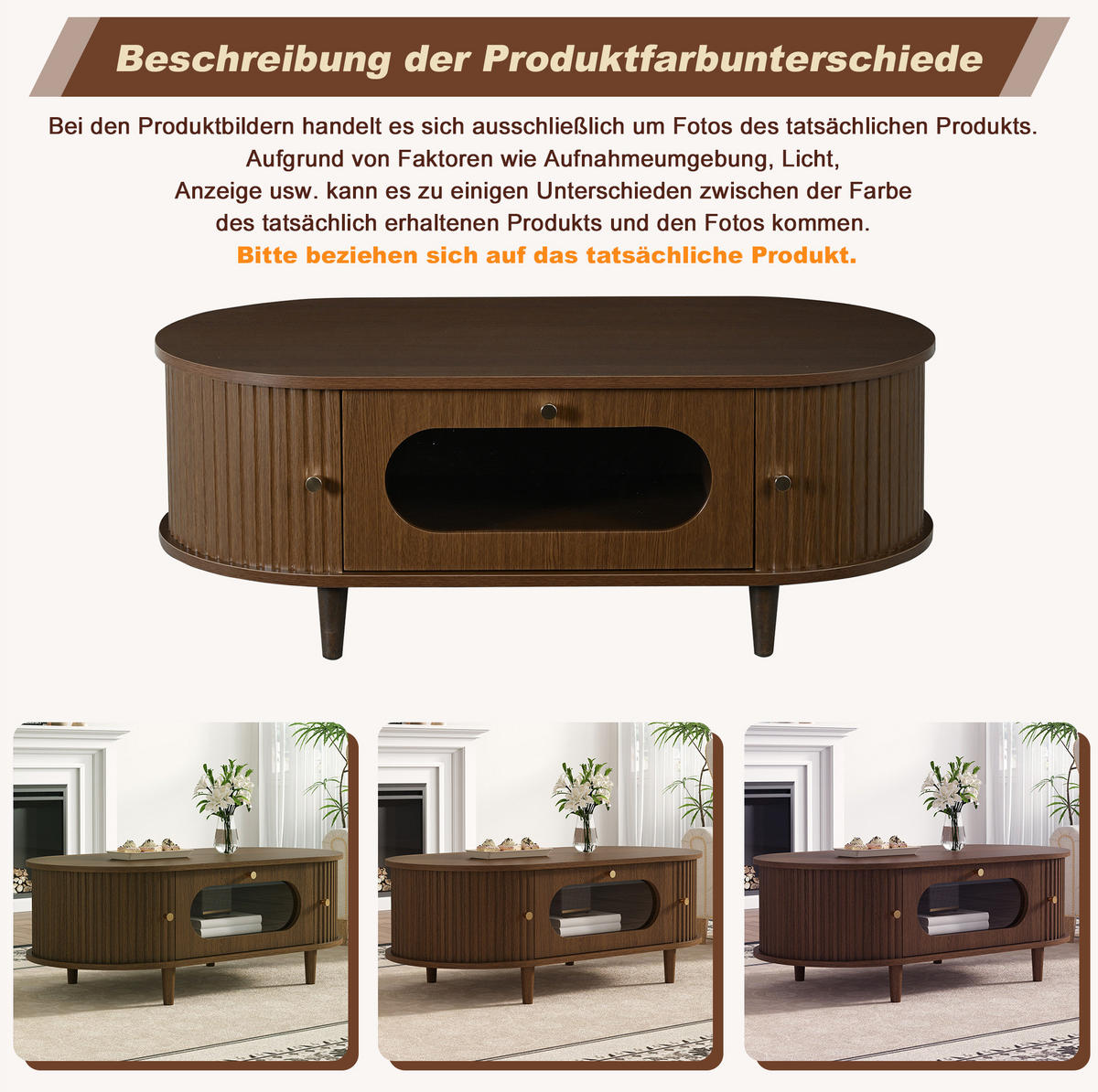 COUCHTISCH aus MDF 100x50x36 cm Walnussholz mit Schublade und Rolltüren - Walnussfarben, Holzwerkstoff (100/50/36cm) - IVMEU