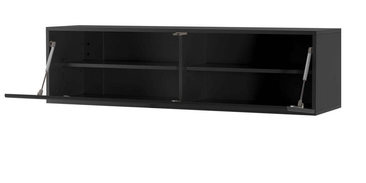 WOHNWAND schwarz Hochglanz, Grandson Eiche, Anbauwand 340 cm - Schwarz Hochglanz/Eichefarben, Holzwerkstoff (340/200/48cm) - Furn.Design