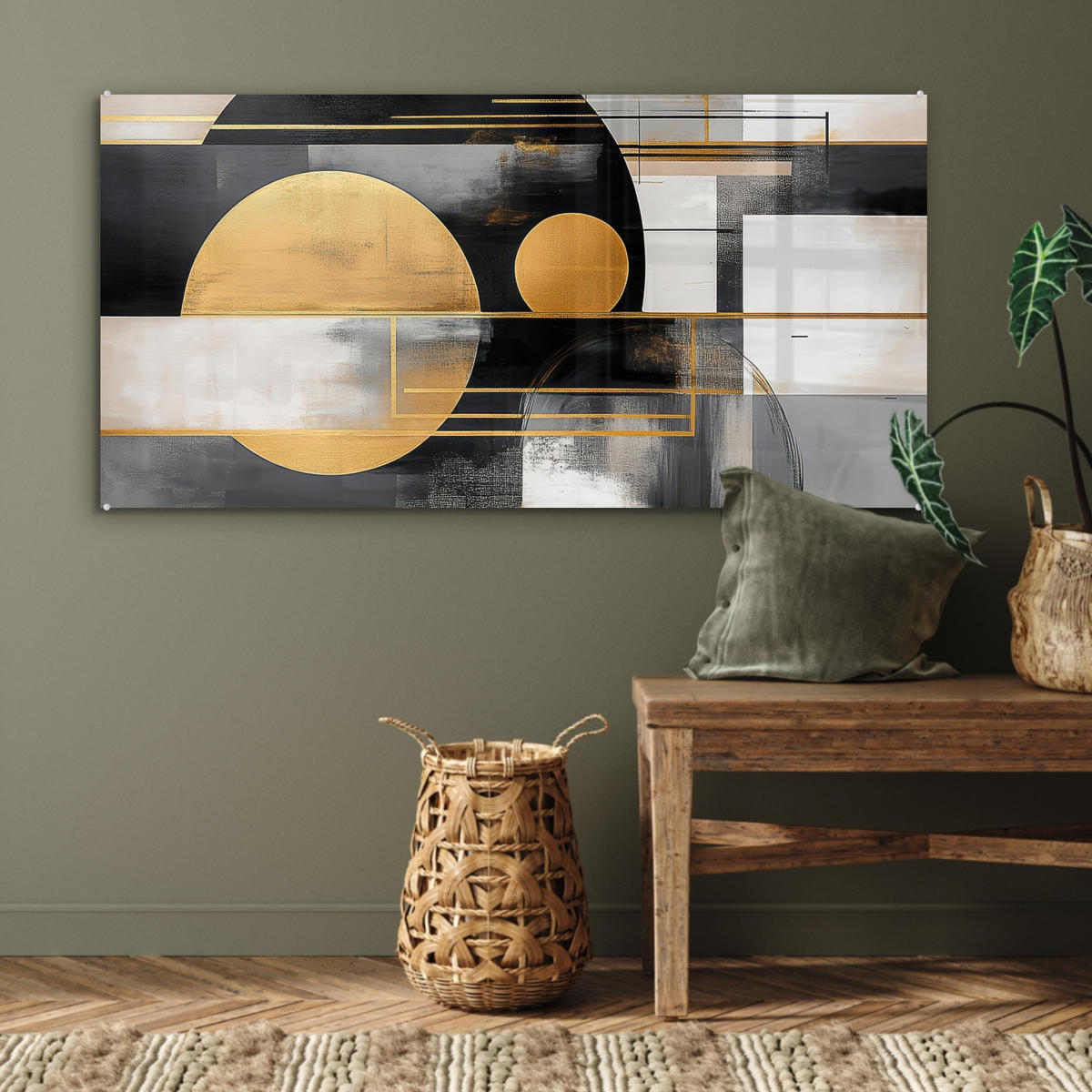 ACRYLGLASBILD Abstrakt - Gold - Silber - Formen - Ästhetisch - Modern 120x60 cm - Goldfarben, Glas (120/60cm) - MuchoWow