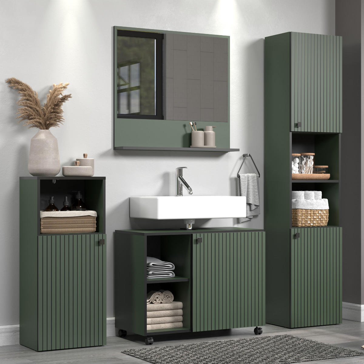 WANDSPIEGEL mit 1 ablage - purebliss 80/14/74 cm - Grün, Holzwerkstoff (80/74/14cm) - Trendteam