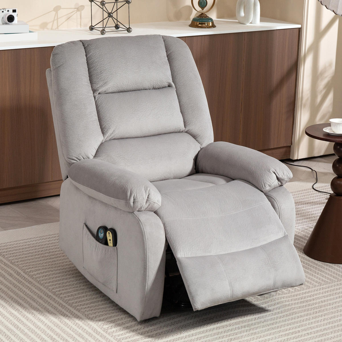 ELEKTRISCHER-AUFSTEHSESSEL Polyester Schaumstoff Hellgrau - Hellgrau/Schwarz, Textil/Metall (90/110/93cm) - HOMCOM