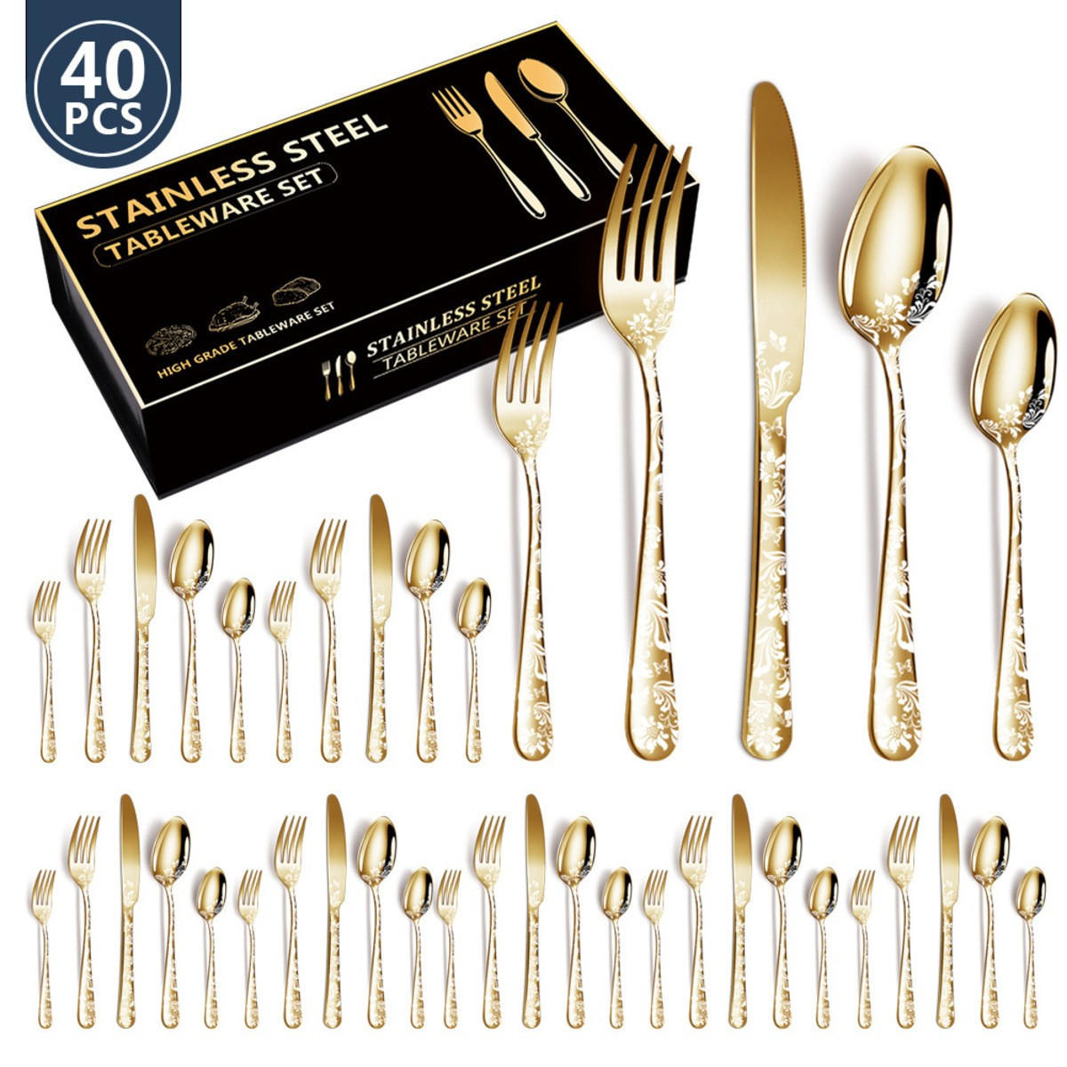 BESTECKSET 40-teilig Edelstahl - Goldfarben, Metall - Authentics