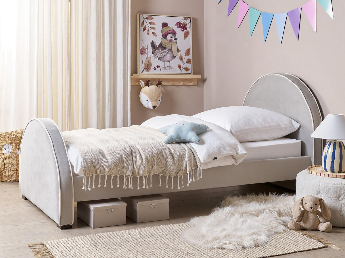 KINDERBETT 90x200 cm Grau Nozay - Hellgrau, Textil (90/200cm) - Beliani
