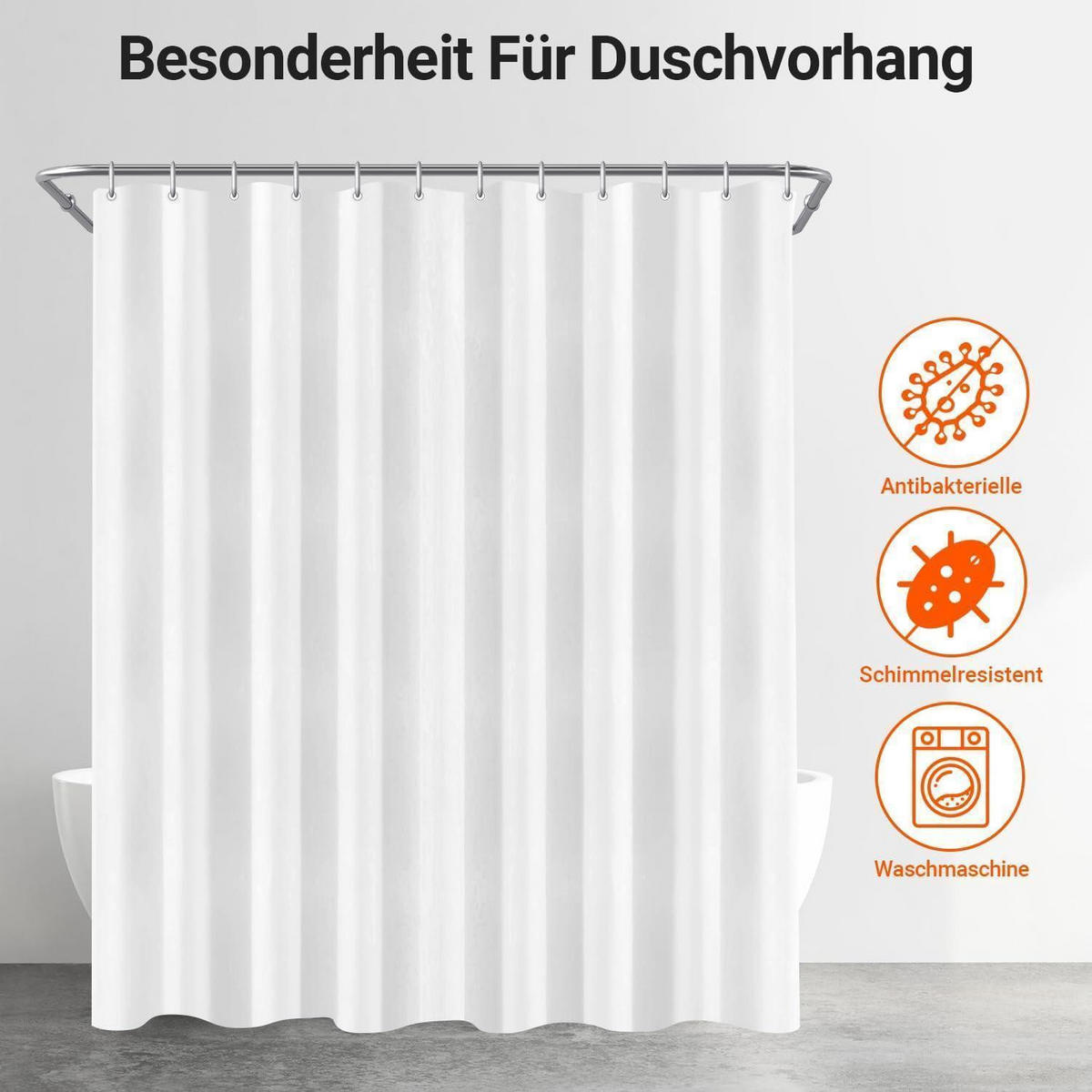 DUSCHVORHANG Reinweiß 180 x 170 cm mit 12 Ringen - Weiß, Textil (180/170cm)