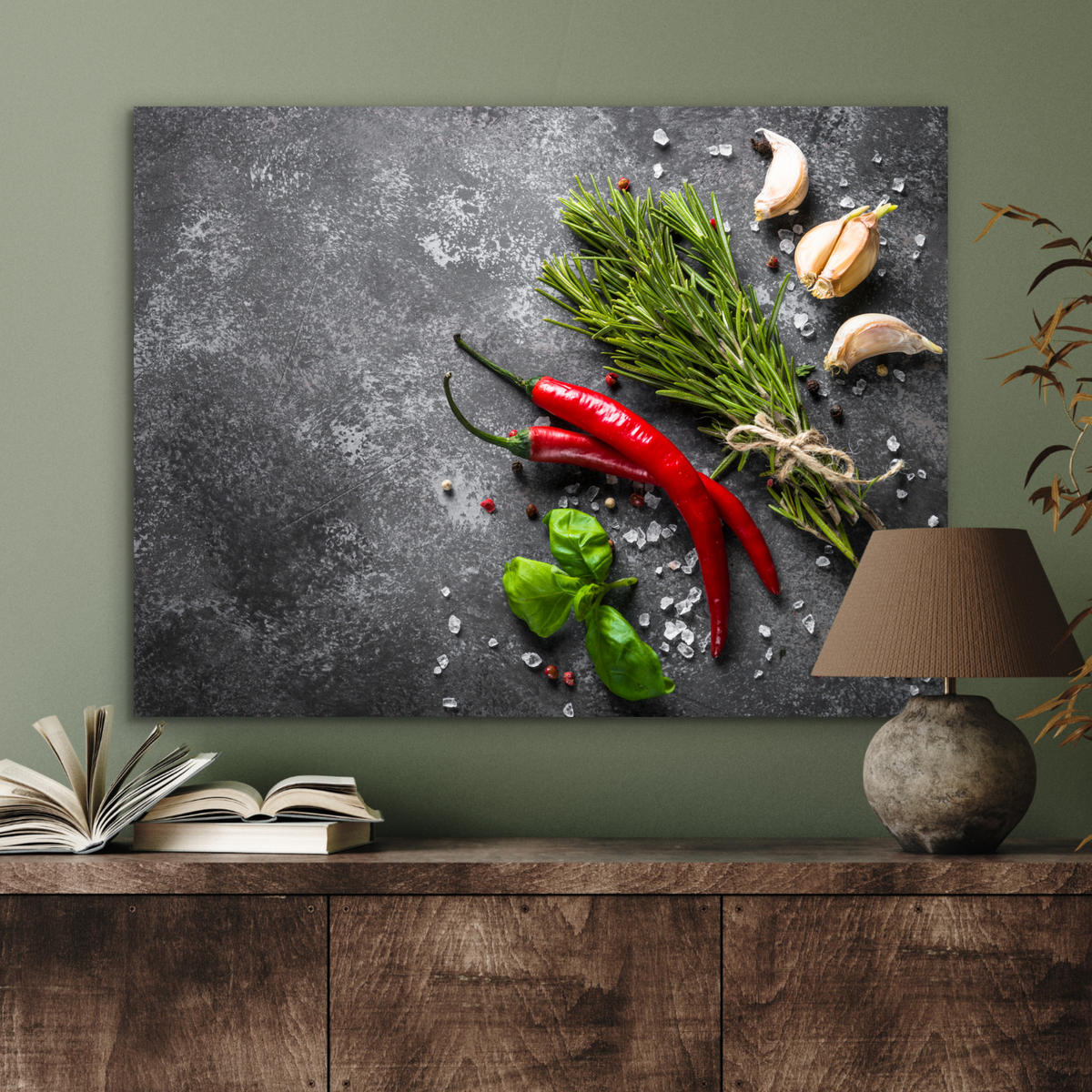 METALLBILD Pfeffer - Kräuter - Gewürze - Beton 80x60 cm - Dunkelgrau, Metall (80/60cm) - MuchoWow