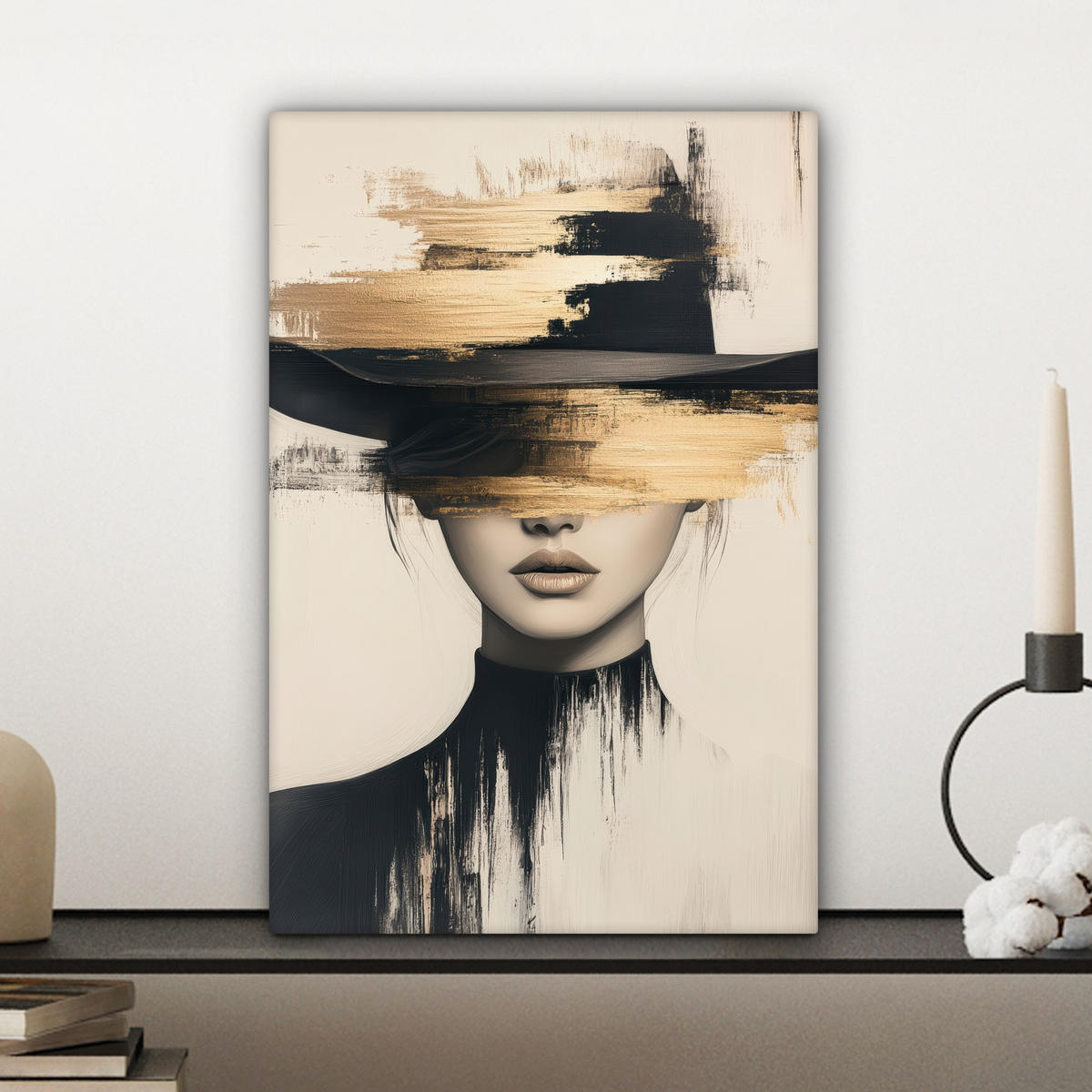 LEINWANDBILD Frau - Hut - Farbe Deko Wohnzimmer 20x30 cm - Goldfarben, Textil (20/30cm) - MuchoWow
