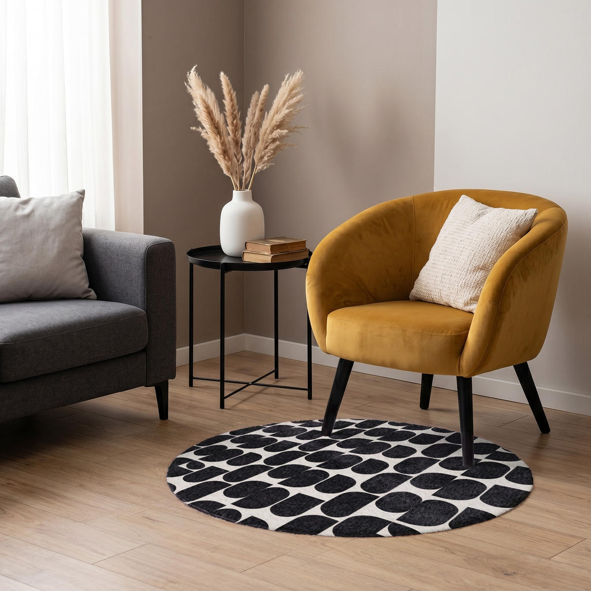 KOBERCE - Moderné - vzorované - čierne - 90x90 cm - čierna, textil/plast (90/0.4cm) - OnlyWow