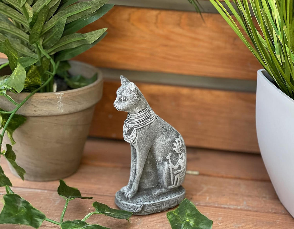 STEINFIGUR kleine Katze Bastet Göttin frostfest Steinguss - Grau, Stein (4/12/6cm) - stoneandstyle