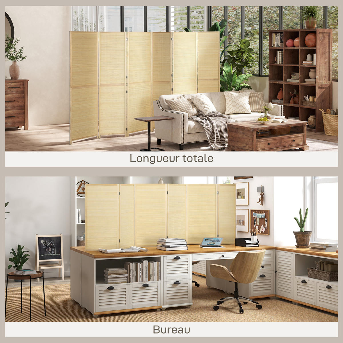 PARAVENT DE-14271 6 Paneele, 270x180 cm, klappbar Natur - Naturfarben, Naturmaterialien (270/180/1.6cm) - ComfortXL