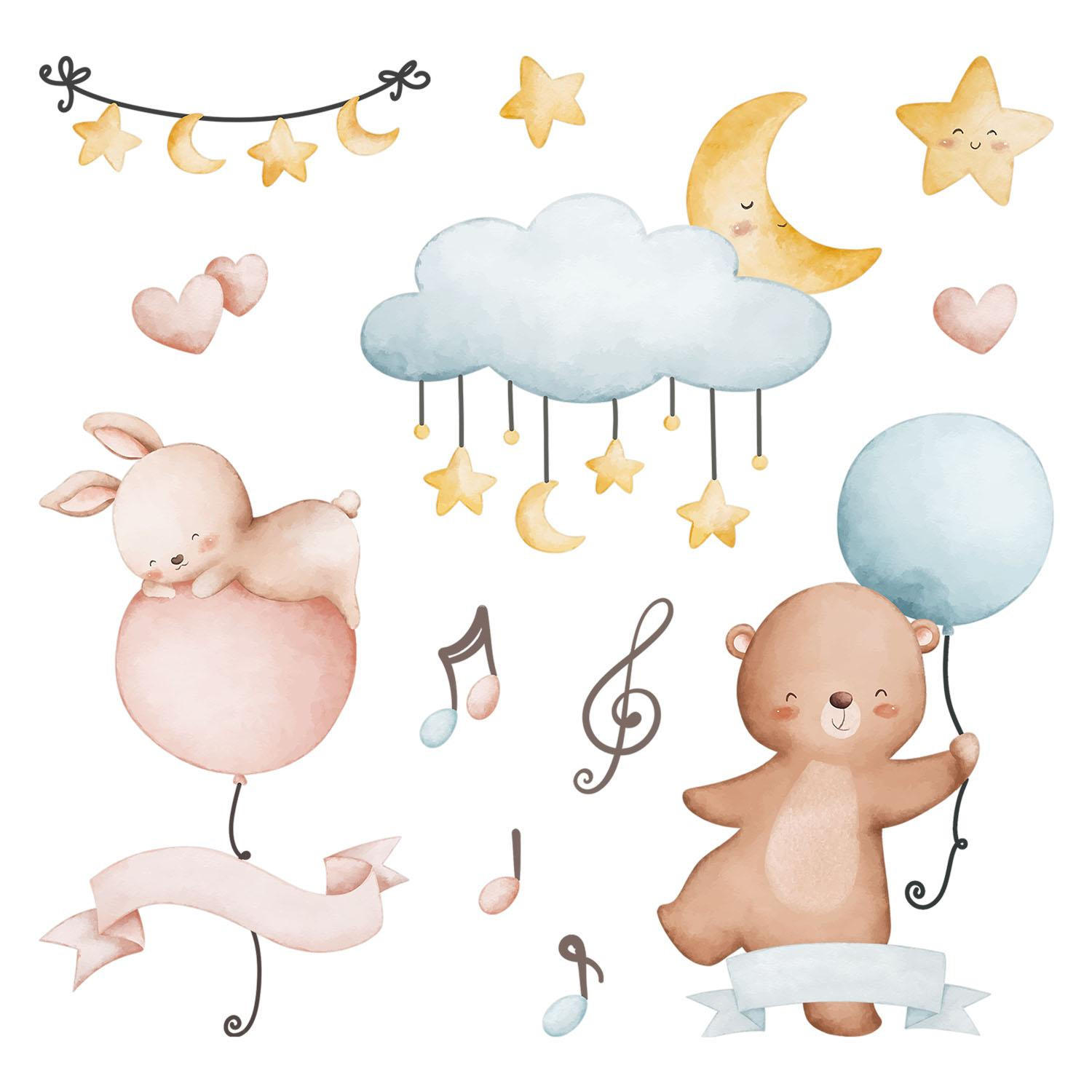 WANDAUFKLEBER 100x148cm - Tiere und Ballons - Multicolor, Kunststoff (100/148/0.1cm) - Wallfluent