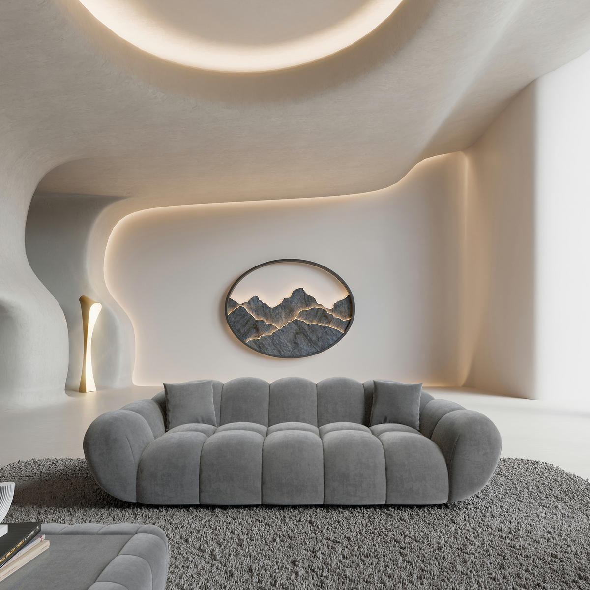 3-SITZER-SOFA Liva Dunkelgrau Samtstoff - Dunkelgrau, Textil (233/70/93cm) - VAROYAL