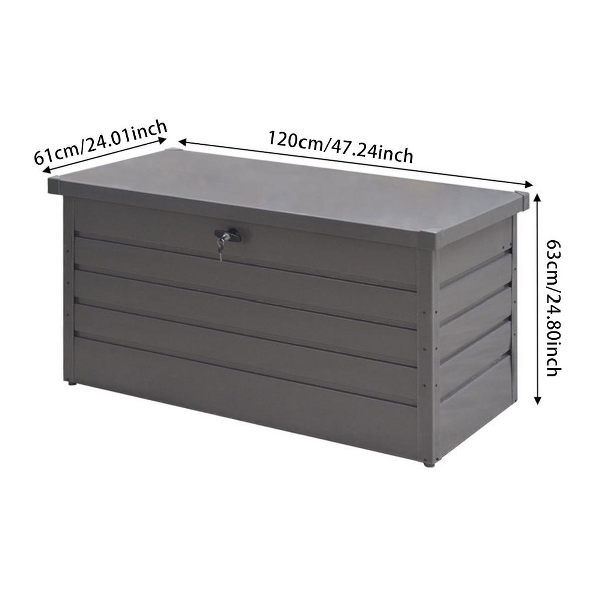 GARTENBOX Kissenbox Auflagenbox 350L aus Metall in Grau in AußenGarten abschließbar 120 x 61 x 63 cm 22 kg - Grau, Metall (120/63/61cm) - Livingandhome