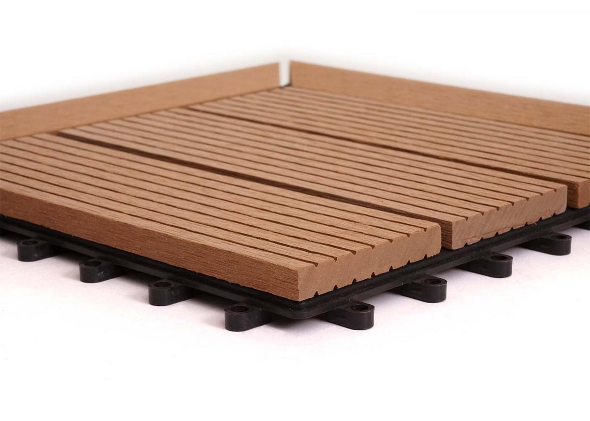WPC ECK-BODENFLIESE + Abschluss 30x30cm rechts Teak linear - Teakfarben, Kunststoff (30/30/2cm) - BERLINLODGE