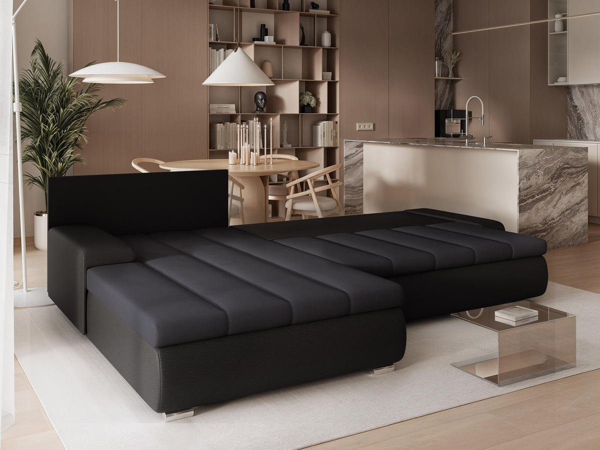 ECKSOFA VELANO mit Schlaffunktion und Bettkasten Schwarz/Anthrazit - Anthrazit, Holzwerkstoff/Kunststoff (250/90cm) - Idohome