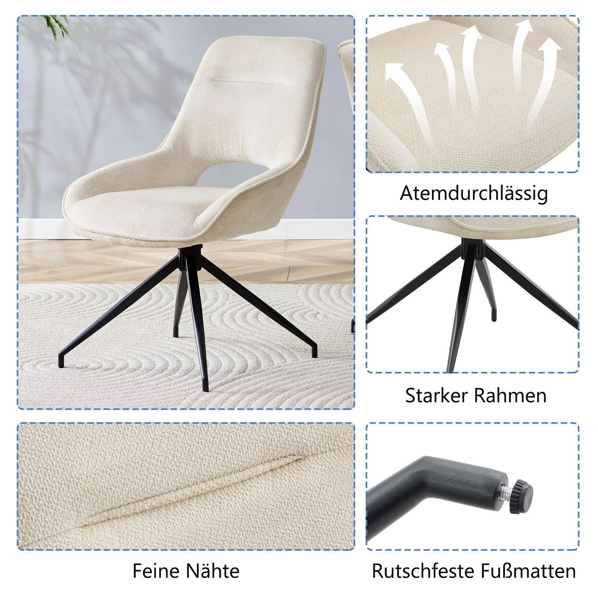 ARMLEHNSTUHL-SET DE-36556 2 Stück mit Stoffbezug und Metallbeinen Weiß - Beige, Metall (50/87/50cm) - ComfortXL