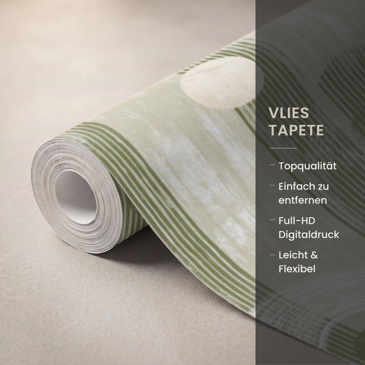 TAPETE - Künstlerisch - Modern - Grün - 140x300 cm - Olivgrün, Papier (140/300cm) - OnlyWow