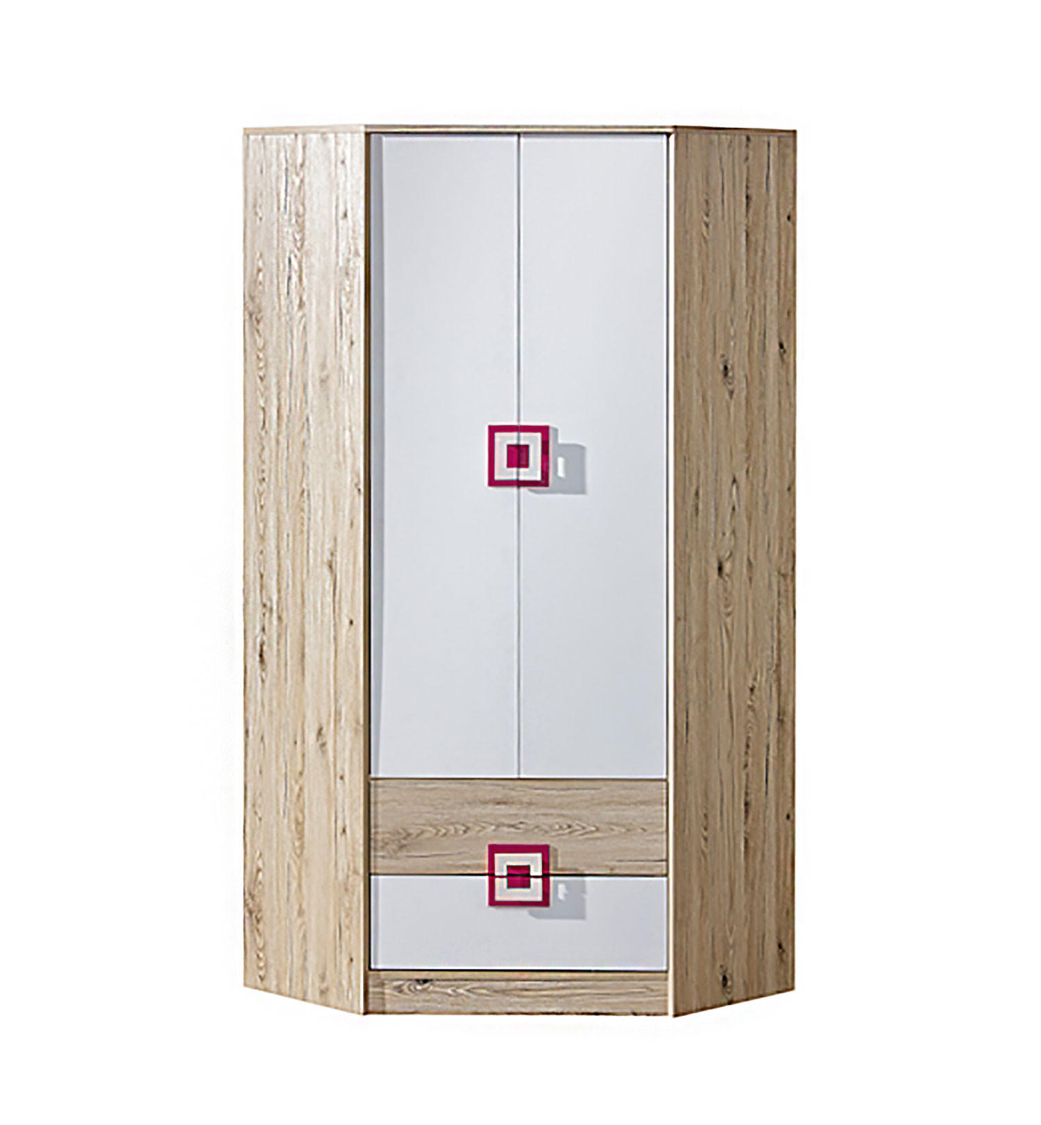 ECKSCHRANK Nico Eiche hell / Weiß-Farbapplikation Pink 87 / 87 / 190 cm - Hellbraun/Pink, Holz/Holzwerkstoff (87/190/87cm) - Feldmann-Wohnen