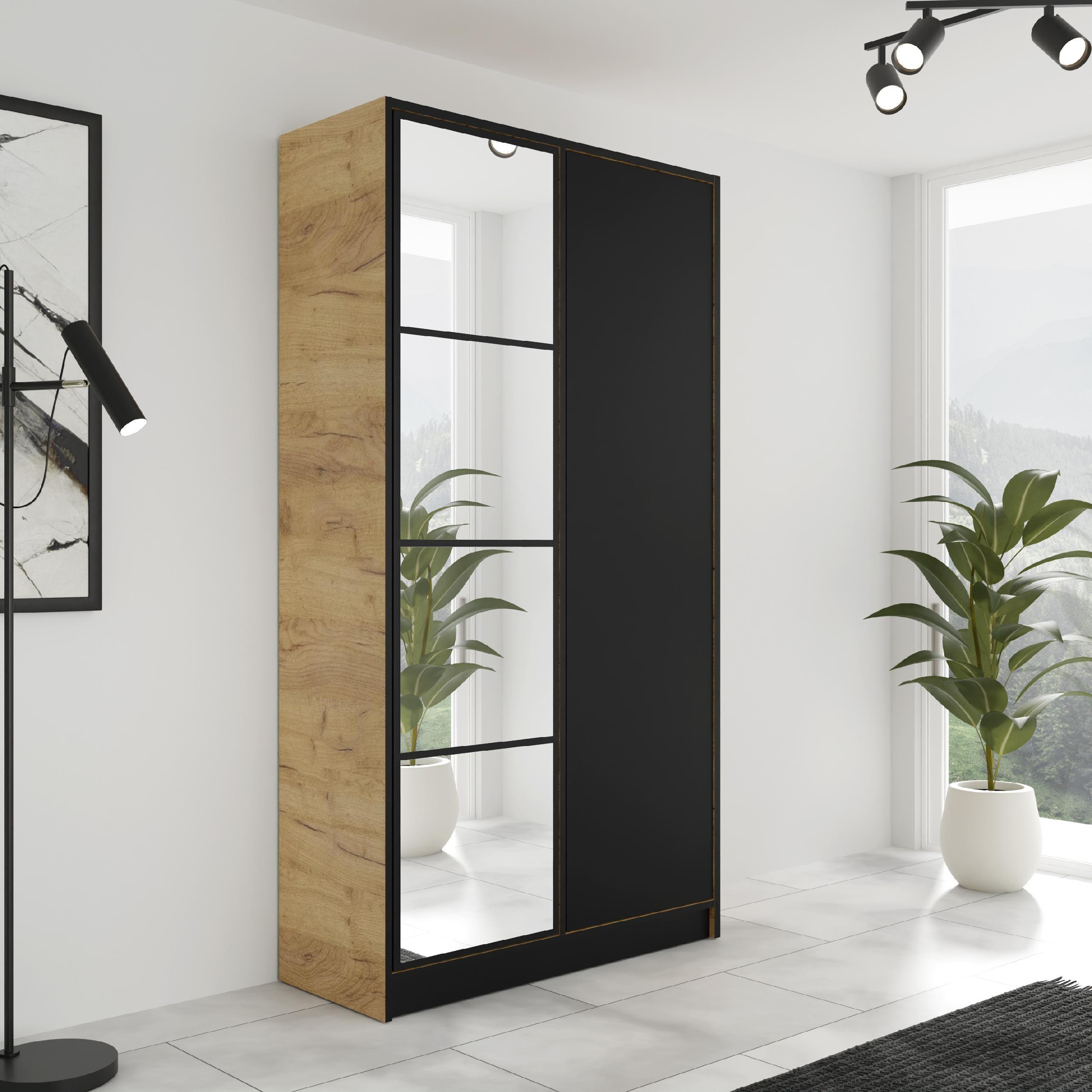 KLEIDERSCHRANK EDEN 2-Türen v4 - 105x205x39 cm - Eiche Craft Gold, Schwarz - Honigeiche/Schwarz, Holzwerkstoff (105/205/39cm) - Kier Furniture