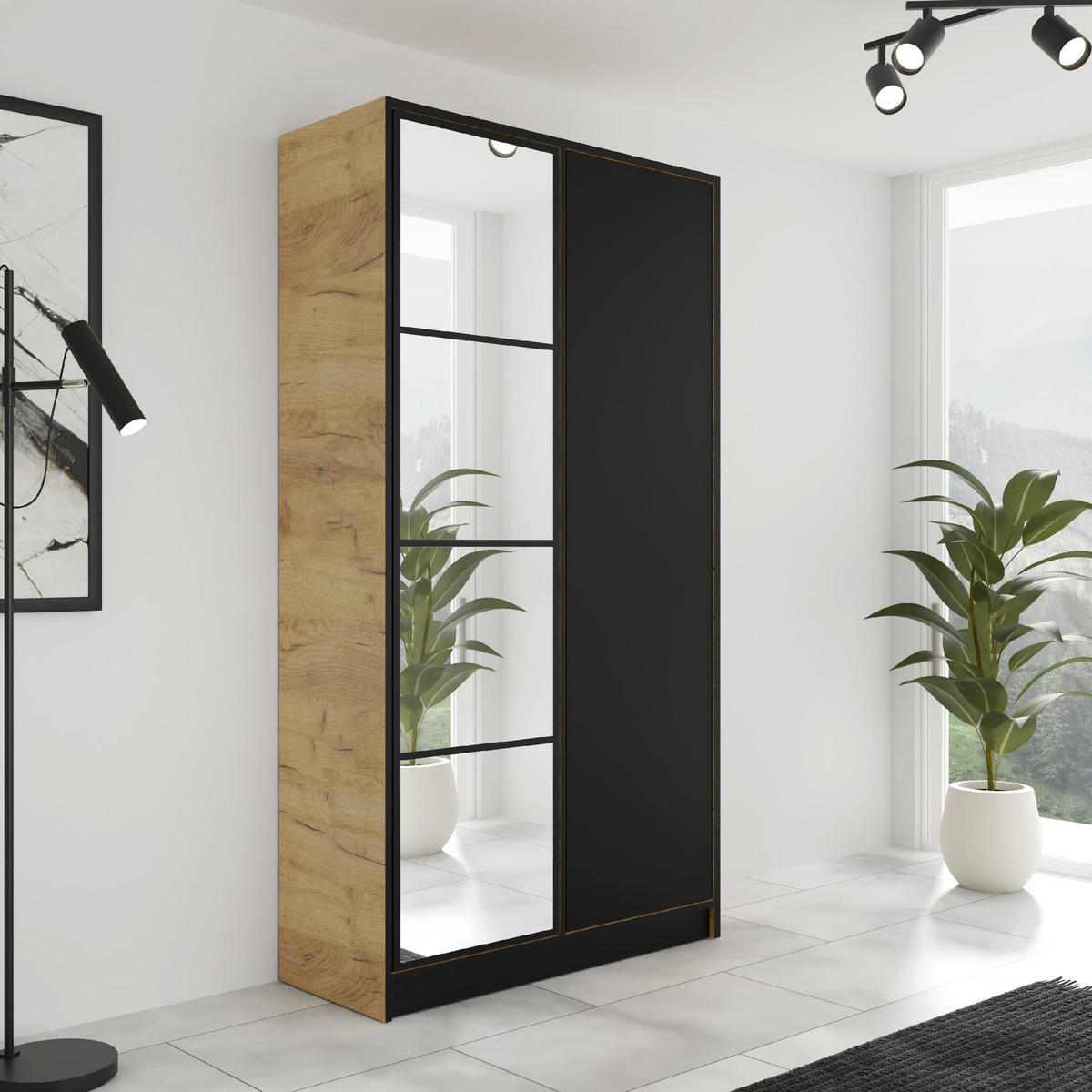 KLEIDERSCHRANK EDEN 2-Türen v4 - 105x205x39 cm - Eiche Craft Gold, Schwarz - Honigeiche/Schwarz, Holzwerkstoff (105/205/39cm) - Kier Furniture