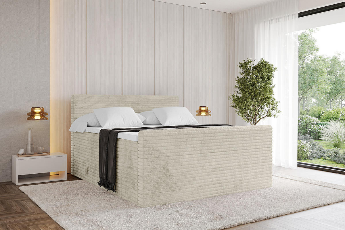 BOXSPRINGBETT mit Matratze H3|H4 und Lattenrost - TOLO-Z KING-v1 180x200 Cord - Creme - Champagner, Holzwerkstoff (180/200cm)
