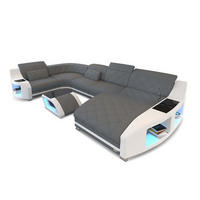 WOHNLANDSCHAFT Stoff Sofa Swing U Form Grau Weiß Mikrofaserstoff - Grau, Kunststoff (404/90/220cm)