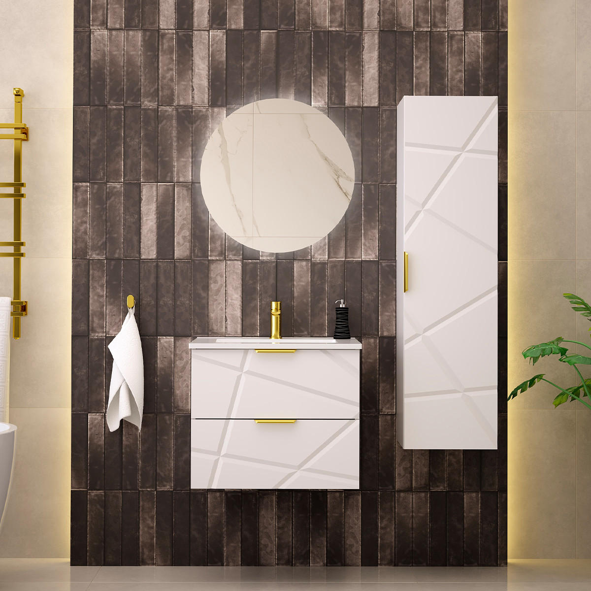 BADMÖBEL Aurora 2er-Set Weiß - Weiß, Holzwerkstoff (60/50/45.8cm) - Petits-meubles