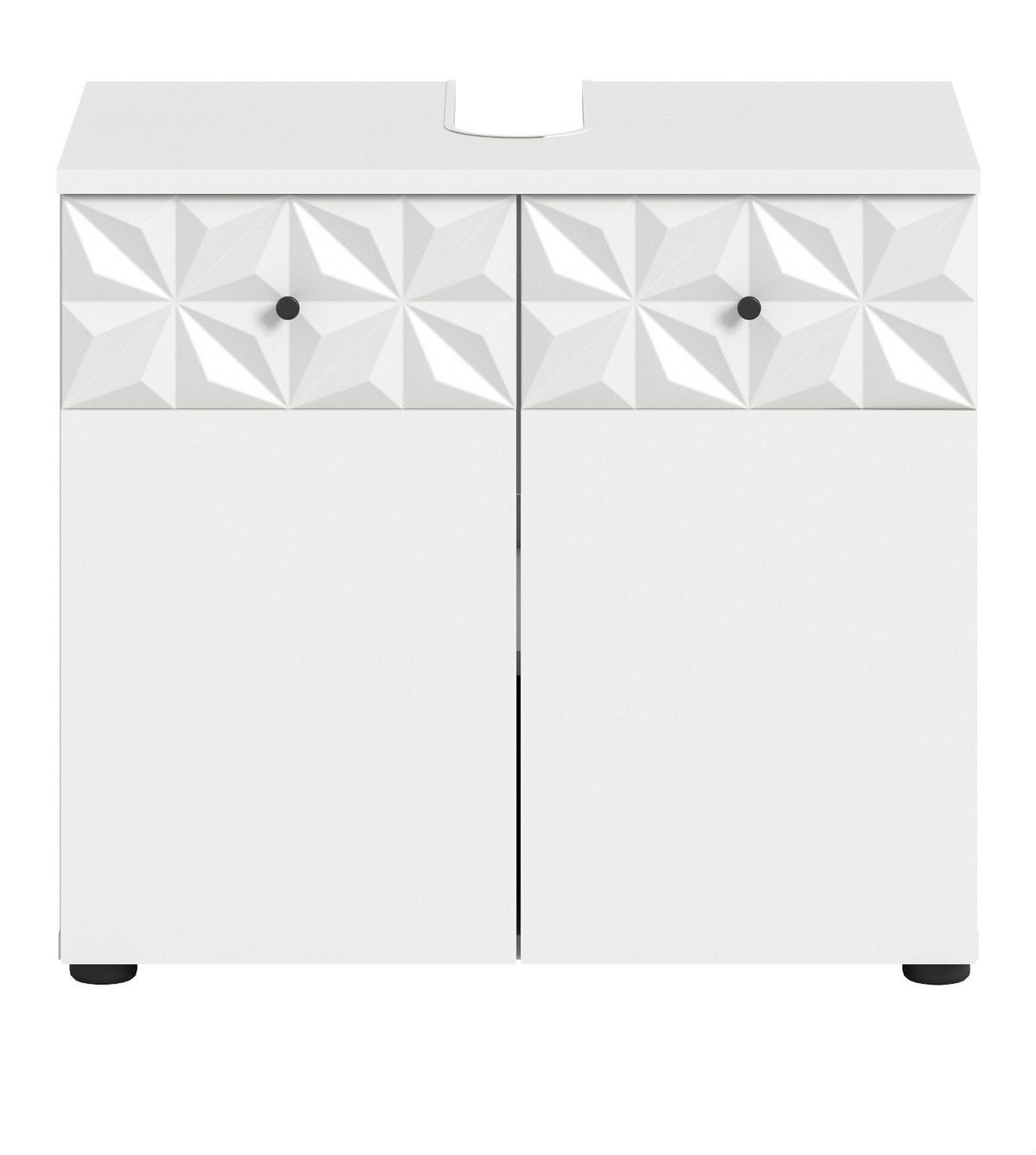 WASCHBECKENUNTERSCHRANK weiß Hochglanz 60 cm, Badschrank mit 3D-Struktur - Weiß Hochglanz/Schwarz, Holzwerkstoff/Kunststoff (60/54/34cm) - Inn.Furn