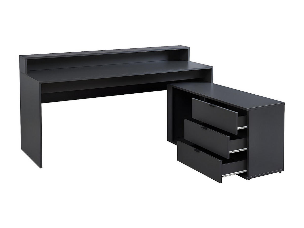 GAMING-ECKSCHREIBTISCH mit Stauraum & LEDs - MDF - Grau - NEHA - Anthrazit, Holz (120/180/90cm) - Vente-Unique