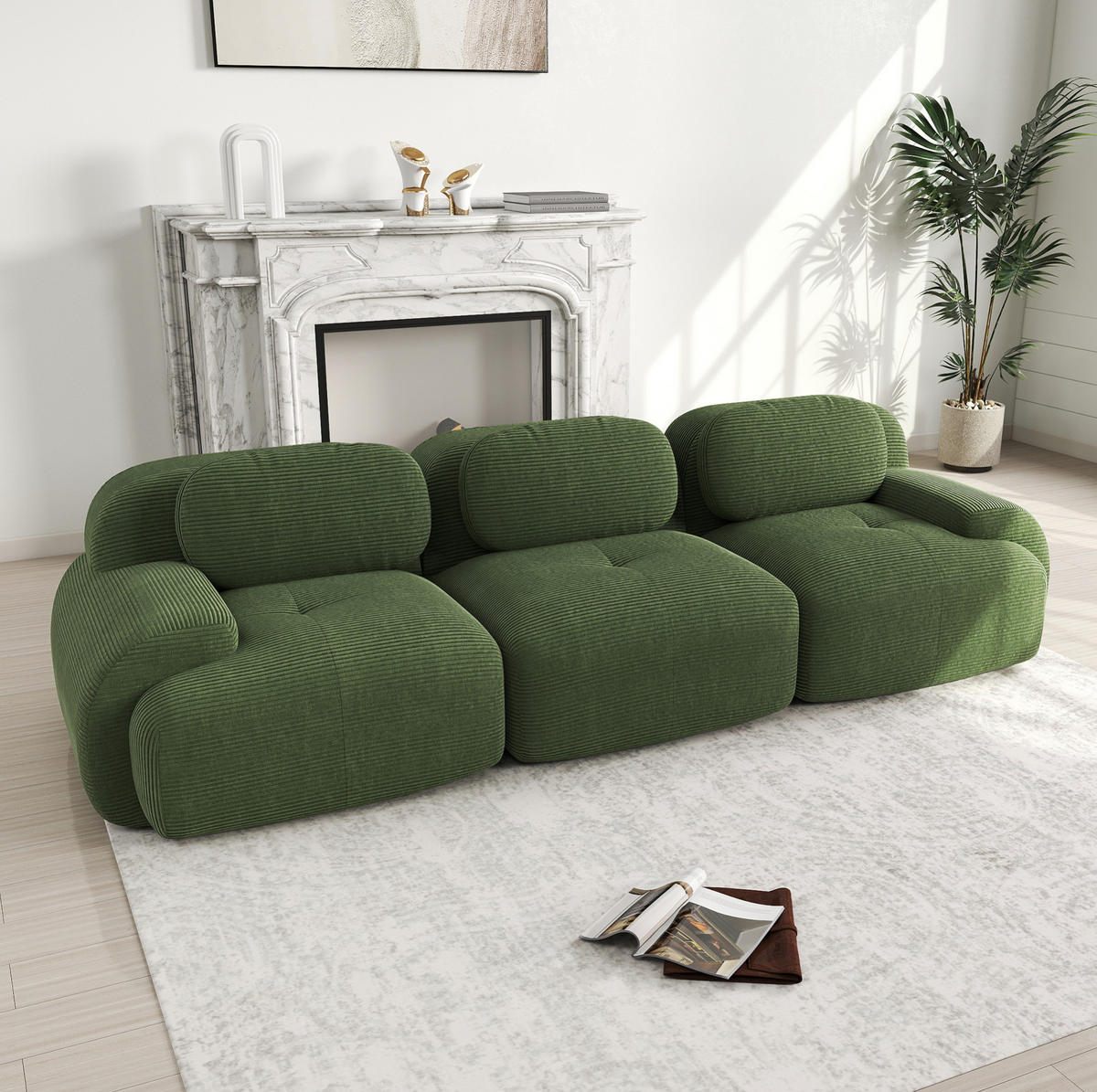 ECKSOFA modular rahmenlos Cordstoff Green 3-tlg. - Grün, Kunststoff (103/75/298cm) - Meubliv