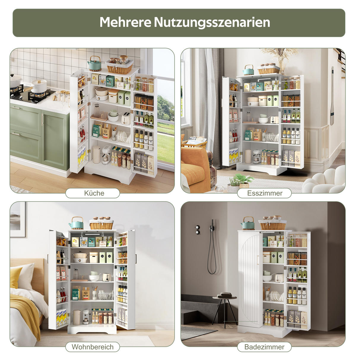 ANRICHTE mit 2 Türen, LED-Beleuchtung und verstellbaren Einlegeböden, 60 x 35 x 128 cm, Weiß, MDF - Weiß, Holzwerkstoff (60/128/35cm) - SONNENH