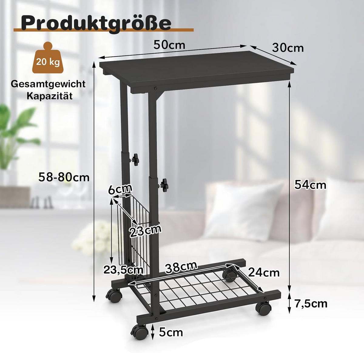 BEISTELLTISCH 80cm Schwarz - Schwarz, Holz (30/50/80cm) - COSTWAY