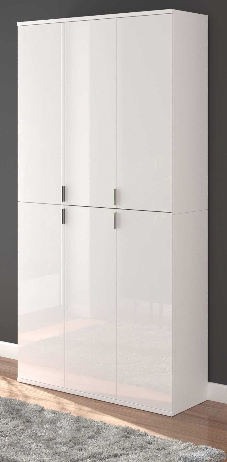 SCHUHSCHRANK weiß Hochglanz 91 cm, Garderobenschrank 6 Türen, 15 Fächer - Weiß Hochglanz/Silberfarben, Holzwerkstoff/Kunststoff (91/193/34cm) - Inn.Furn